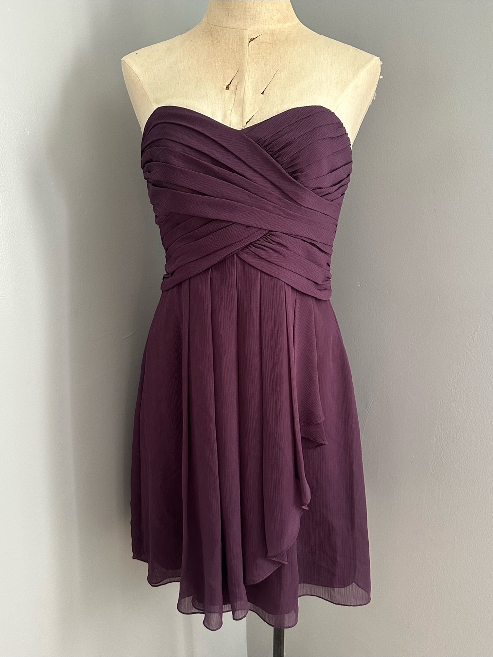 David's Bridal Strapless Plum Chiffon Dress
